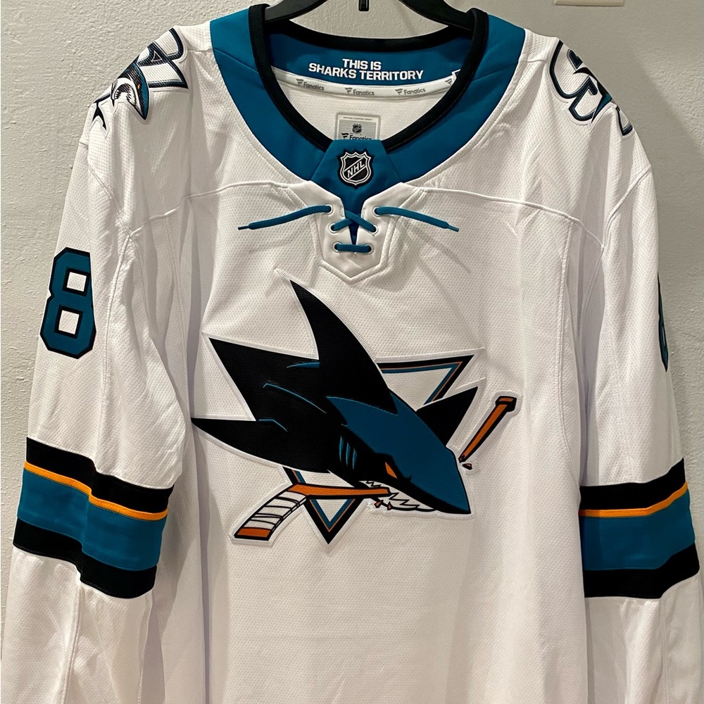 BRAND NEW! San Jose Sharks Brett Burns Fanatics White Jersey Sz. L
